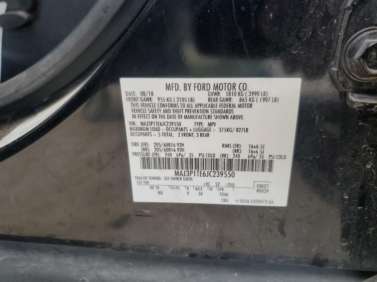 2018 Ford Ecosport Se VIN: MAJ3P1TE6JC239550 Lot: 90029355