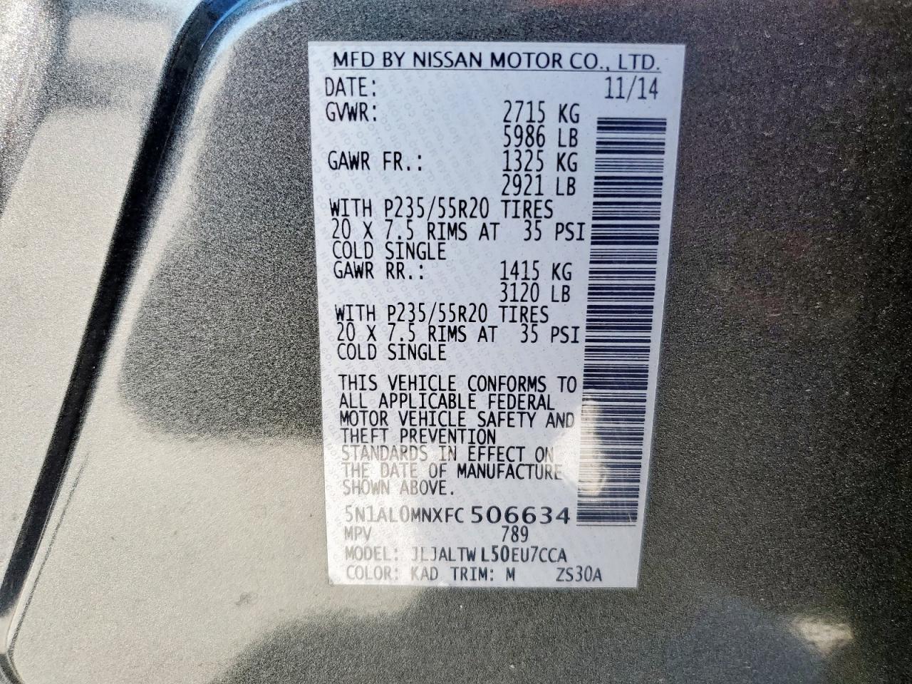 2015 Infiniti Qx60 VIN: 5N1AL0MNXFC506634 Lot: 90919935