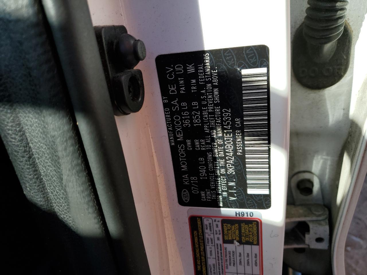 2018 Kia Rio Lx VIN: 3KPA24AB0JE145392 Lot: 82695465