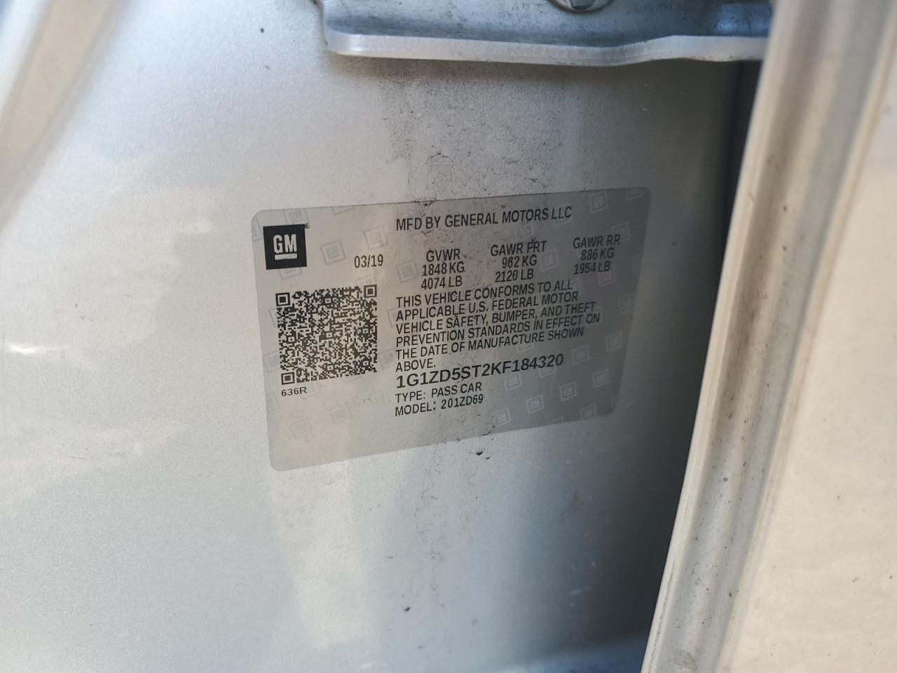 2019 Chevrolet Malibu Lt VIN: 1G1ZD5ST2KF184320 Lot: 86615265