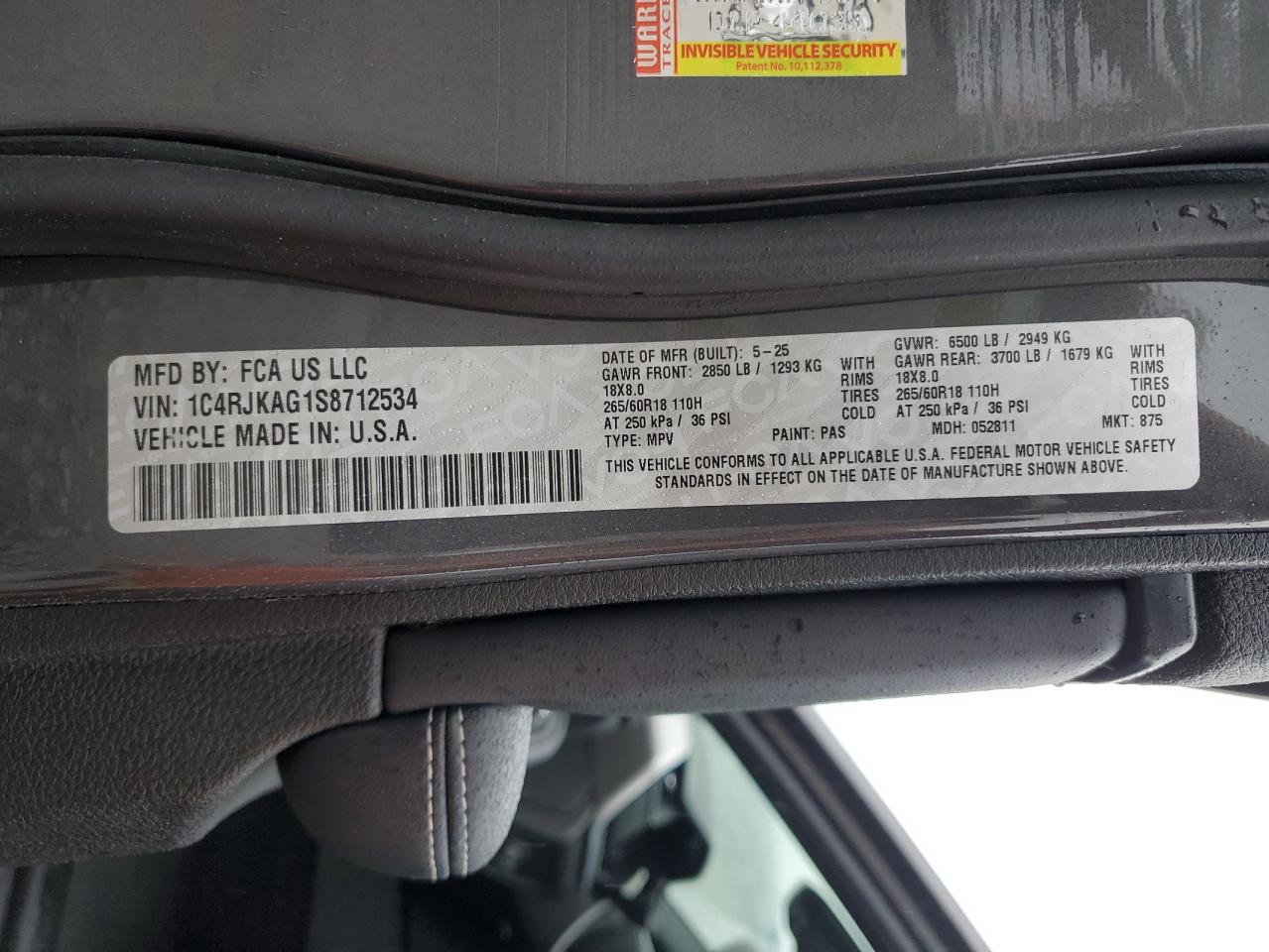 2025 Jeep Grand Cherokee L Laredo VIN: 1C4RJKAG1S8712534 Lot: 86120625