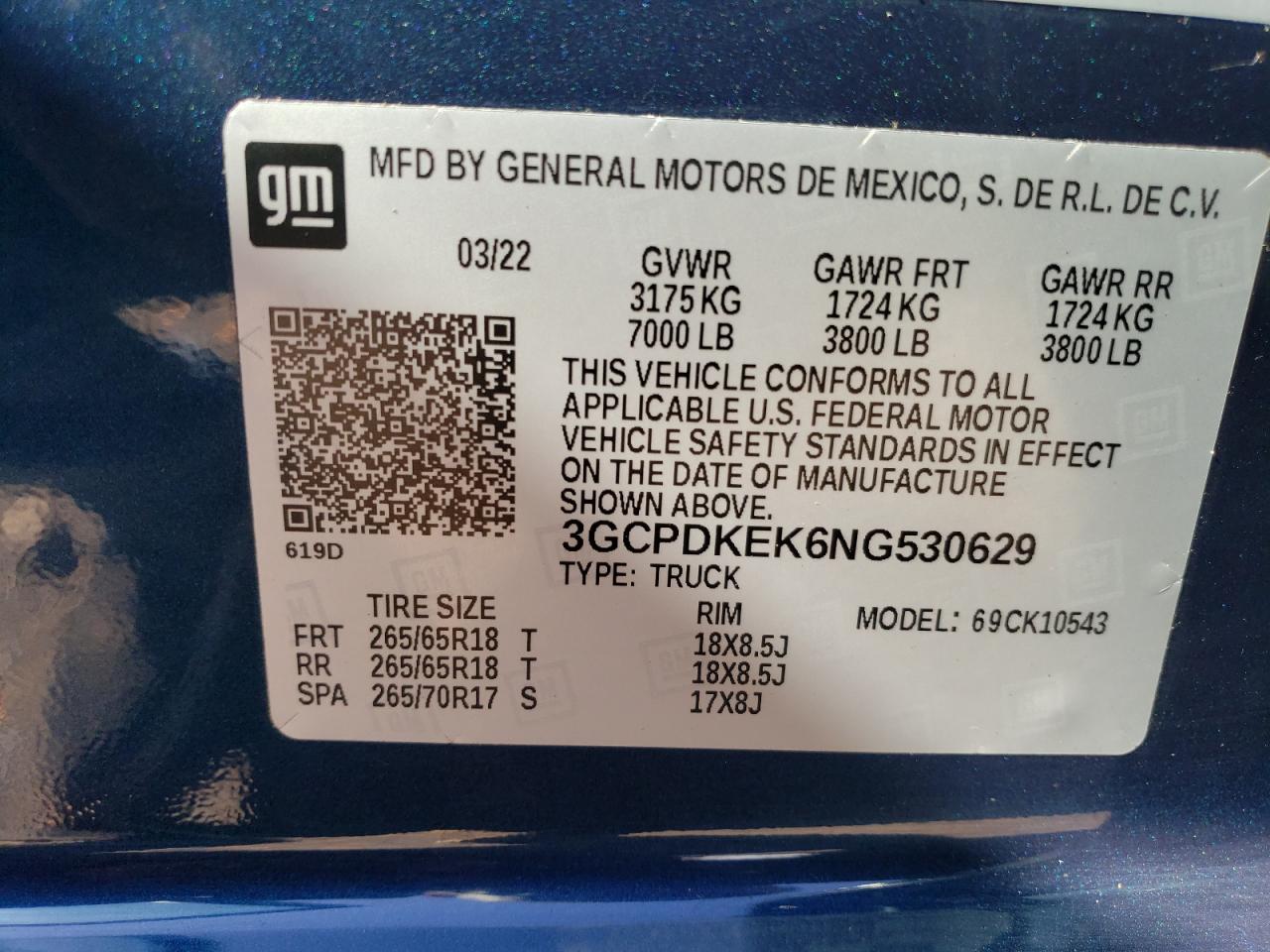 2022 Chevrolet Silverado K1500 Lt-L VIN: 3GCPDKEK6NG530629 Lot: 86292125
