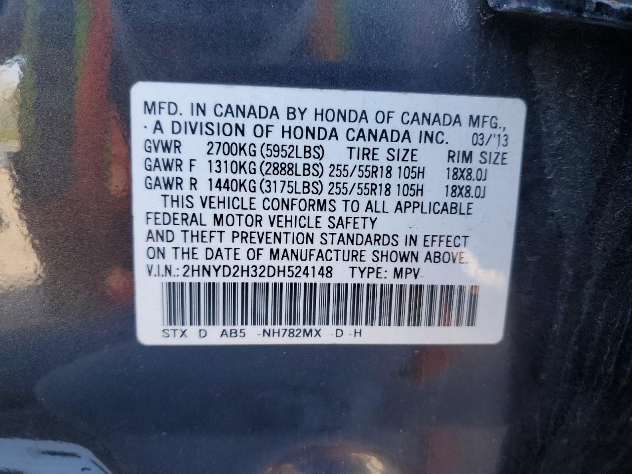 2013 Acura Mdx Technology VIN: 2HNYD2H32DH524148 Lot: 85592895
