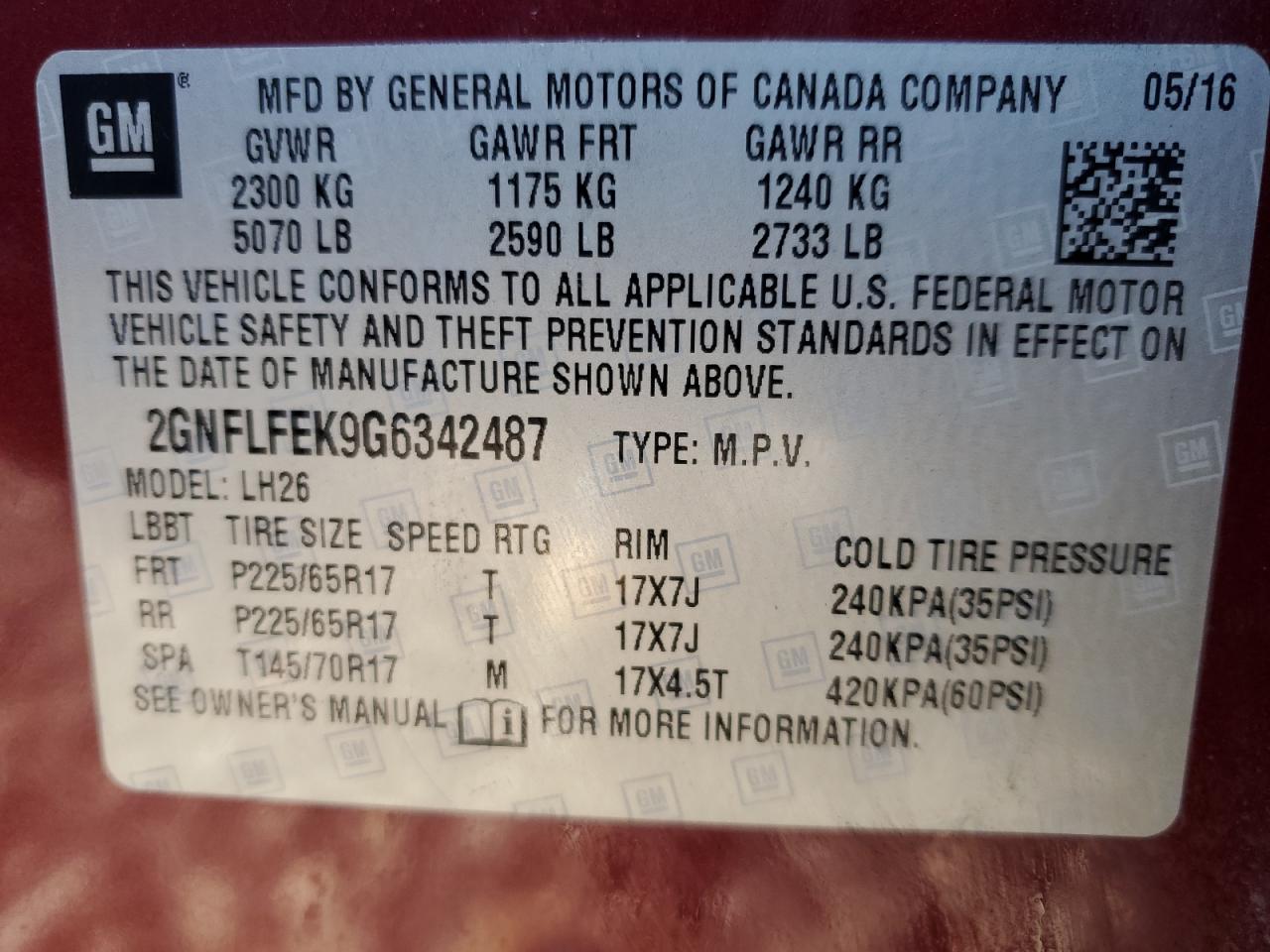 2016 Chevrolet Equinox Lt VIN: 2GNFLFEK9G6342487 Lot: 82208105