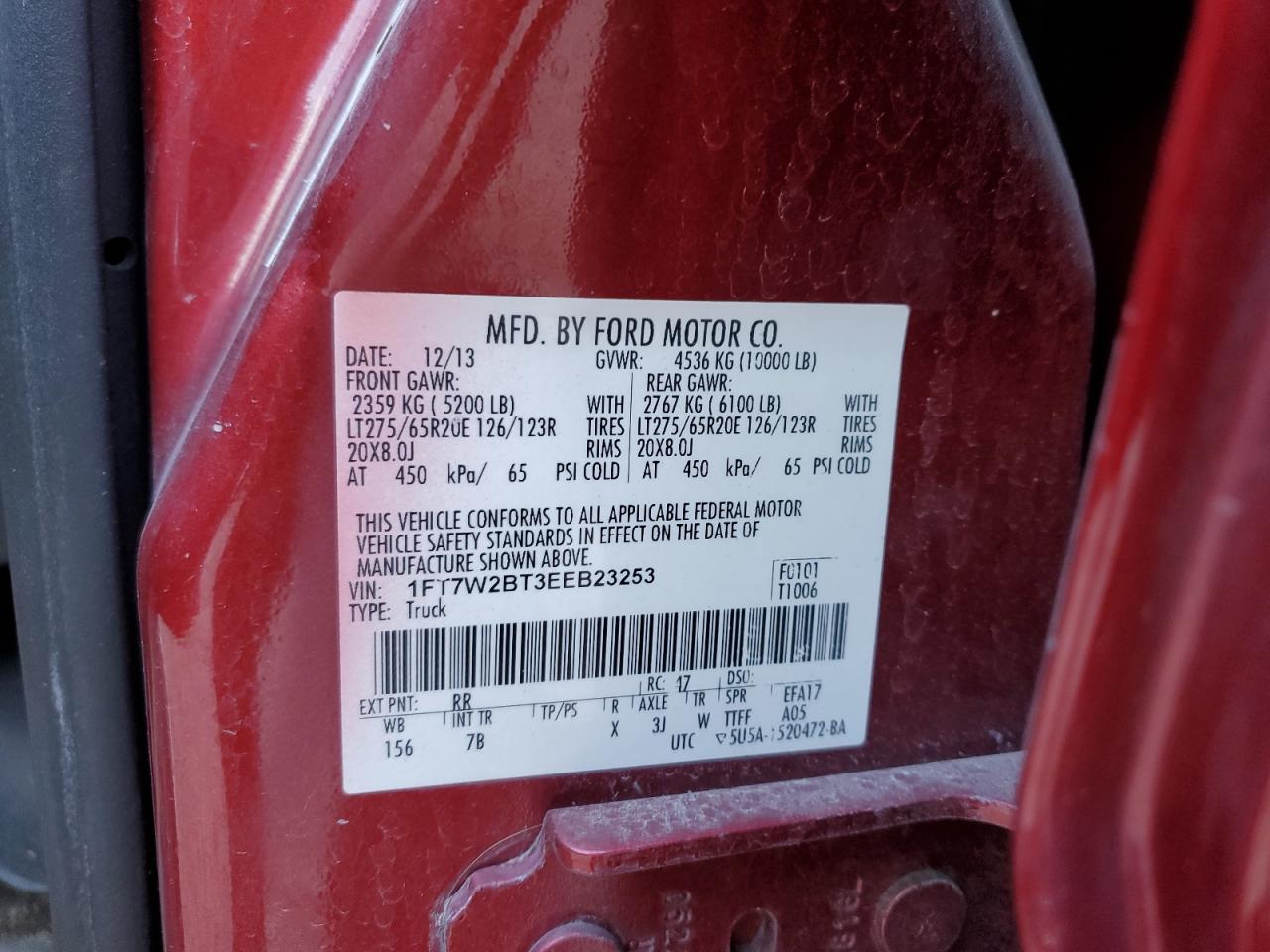 2014 Ford F250 Super Duty VIN: 1FT7W2BT3EEB23253 Lot: 85520025