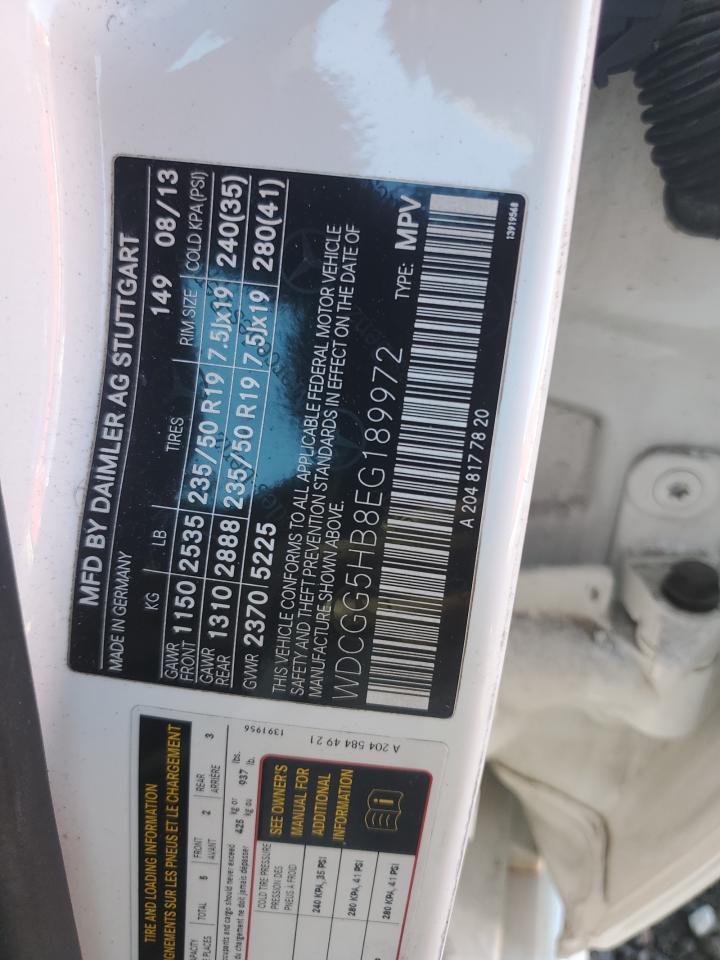 2014 Mercedes-Benz Glk 350 VIN: WDCGG5HB8EG189972 Lot: 85365845