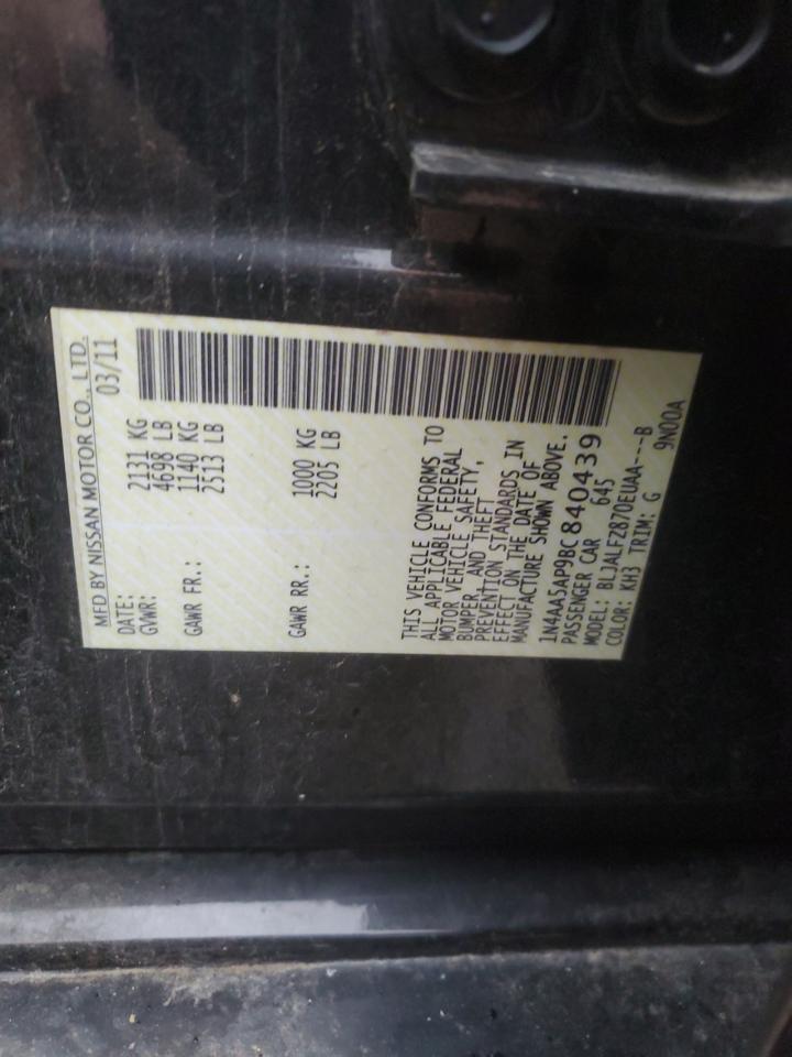 2011 Nissan Maxima S VIN: 1N4AA5AP9BC840439 Lot: 85402495