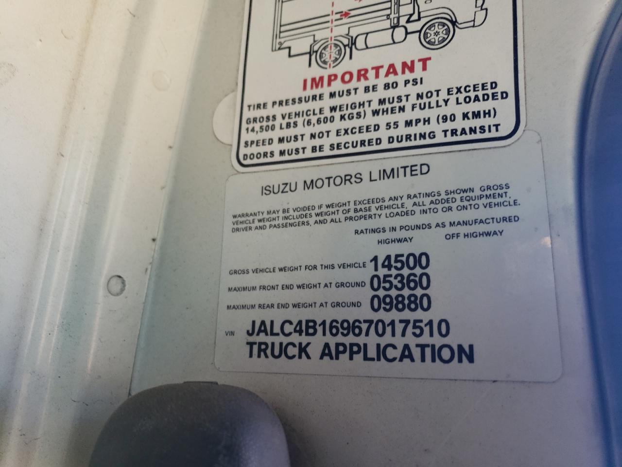 2007 Isuzu Npr VIN: JALC4B16967017510 Lot: 85318665