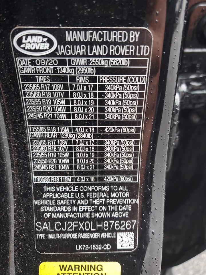 2020 Land Rover Discovery Sport S VIN: SALCJ2FX0LH876267 Lot: 84479925