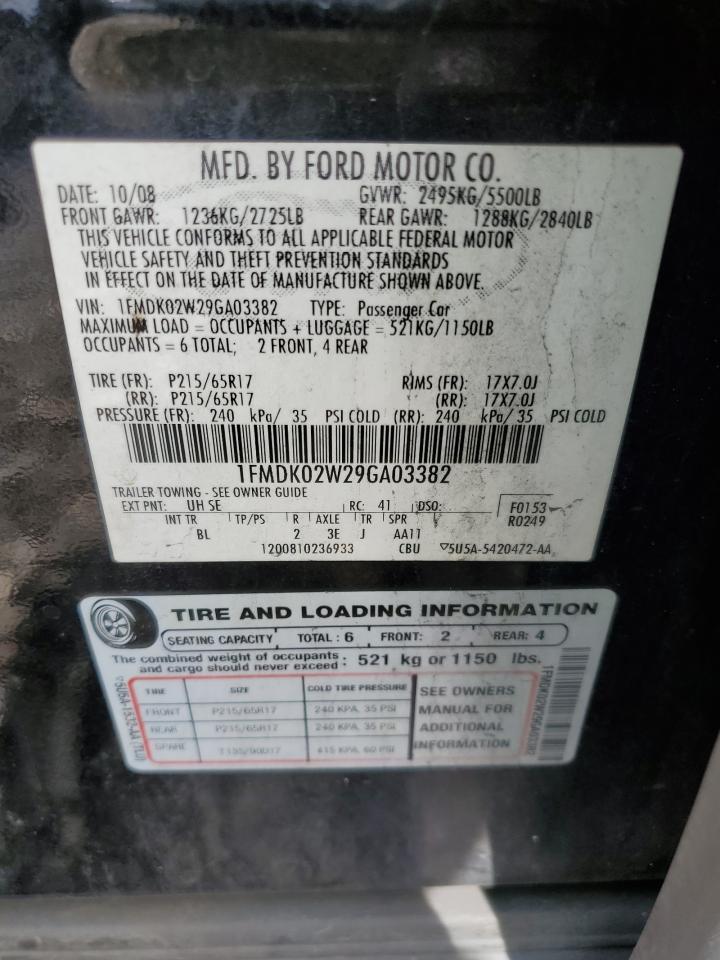 2009 Ford Taurus X Sel VIN: 1FMDK02W29GA03382 Lot: 92851615