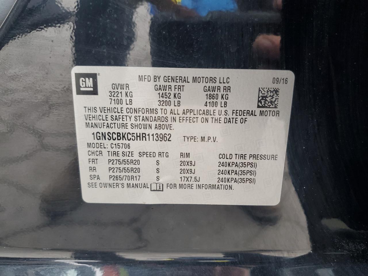 2017 Chevrolet Tahoe C1500 Lt VIN: 1GNSCBKC5HR113962 Lot: 89731055