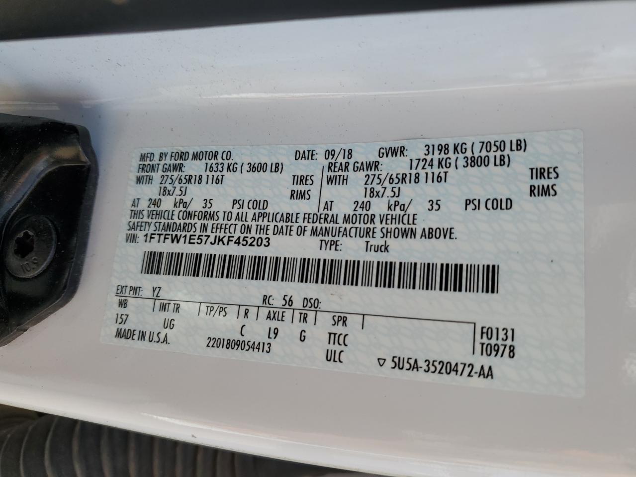 2018 Ford F150 Supercrew VIN: 1FTFW1E57JKF45203 Lot: 89442315