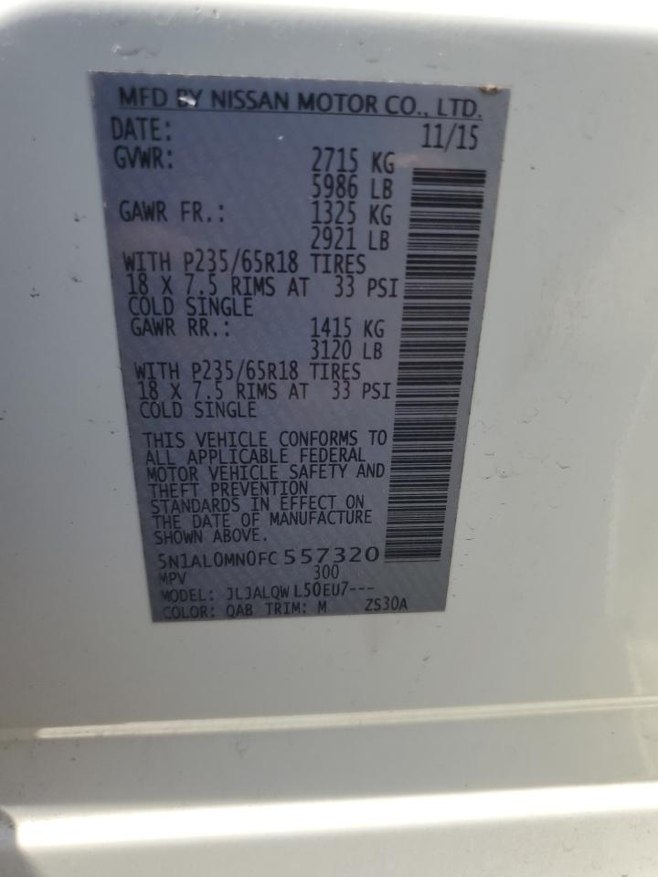 2015 Infiniti Qx60 VIN: 5N1AL0MN0FC557320 Lot: 86086335