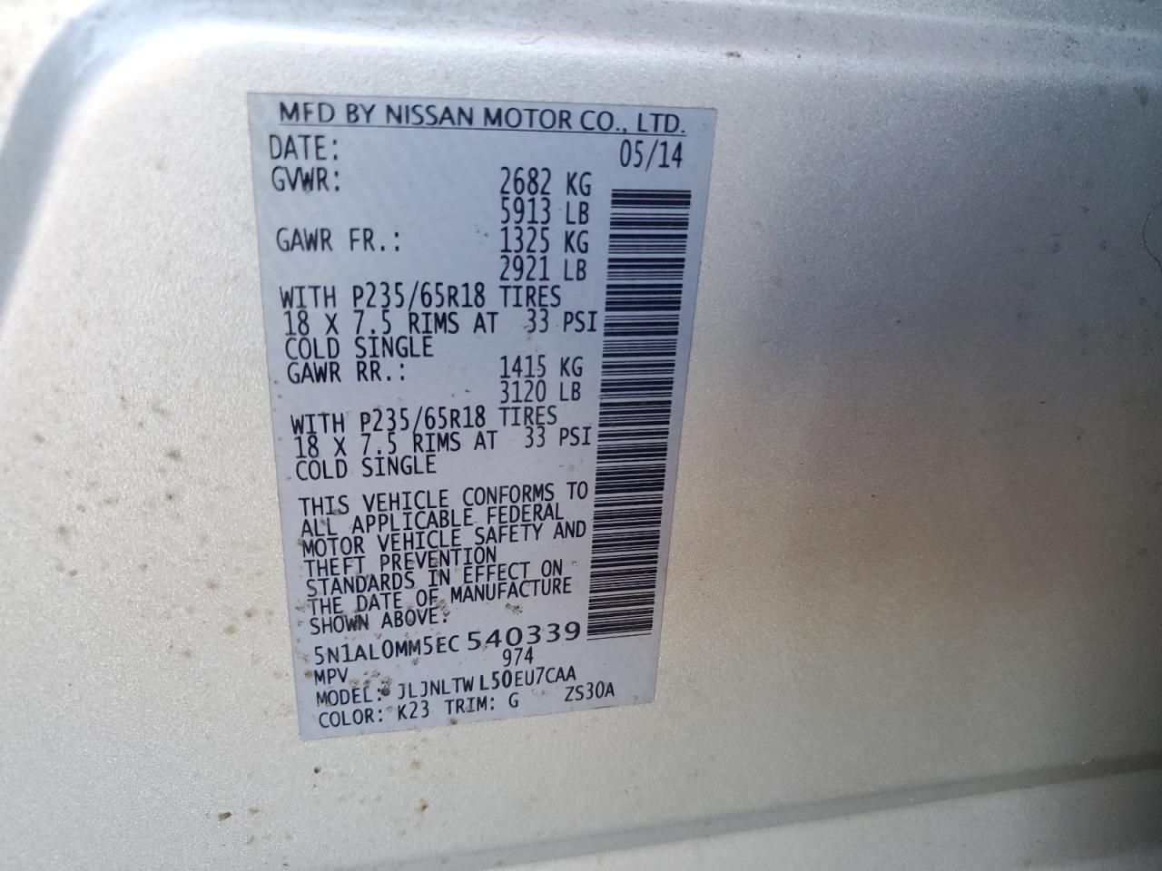 2014 Infiniti Qx60 VIN: 5N1AL0MM5EC540339 Lot: 87215175