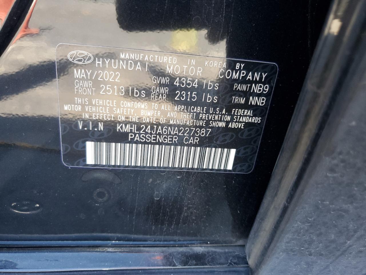 2022 Hyundai Sonata Se VIN: KMHL24JA6NA227387 Lot: 90936545