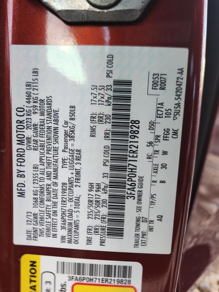 2014 Ford Fusion Se VIN: 3FA6P0H71ER219828 Lot: 85522665