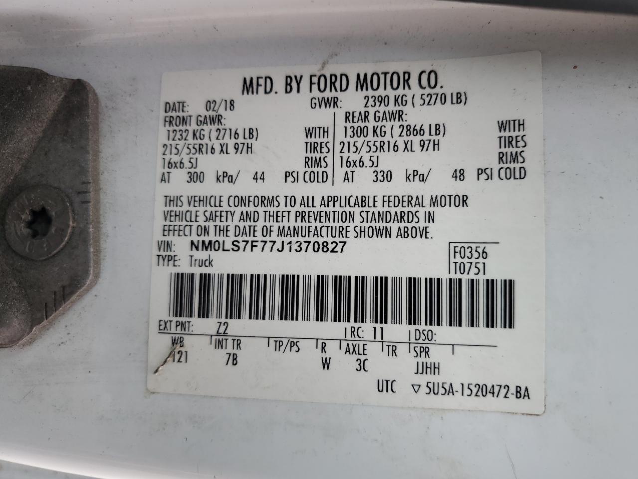 2018 Ford Transit Connect Delivery Van VIN: NM0LS7F77J1370827 Lot: 90588675