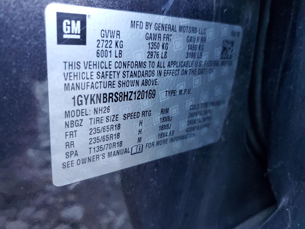 2017 Cadillac Xt5 Luxury VIN: 1GYKNBRS8HZ120169 Lot: 85005015