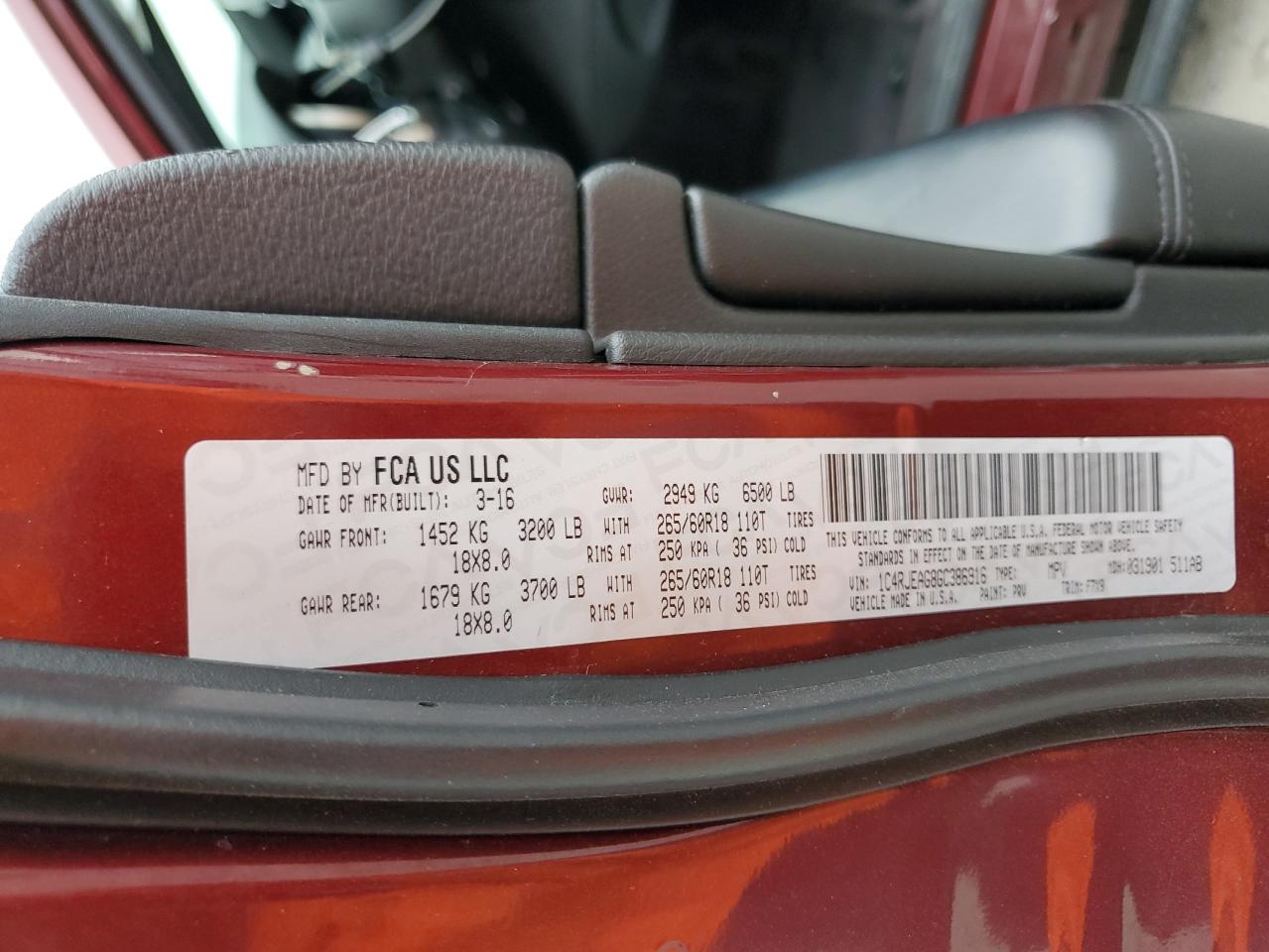 2016 Jeep Grand Cherokee Laredo VIN: 1C4RJEAG8GC386916 Lot: 85572585