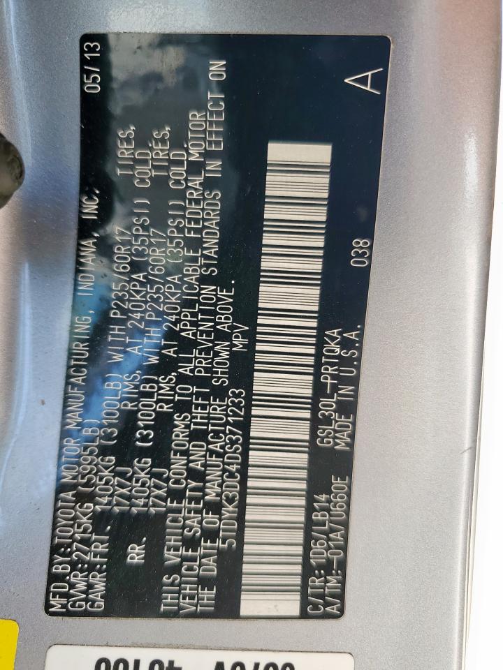 2013 Toyota Sienna Xle VIN: 5TDYK3DC4DS371233 Lot: 82282875