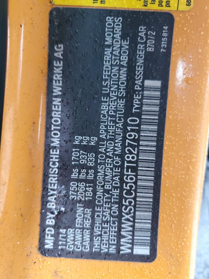 2015 Mini Cooper VIN: WMWXS5C56FT827910 Lot: 85743545