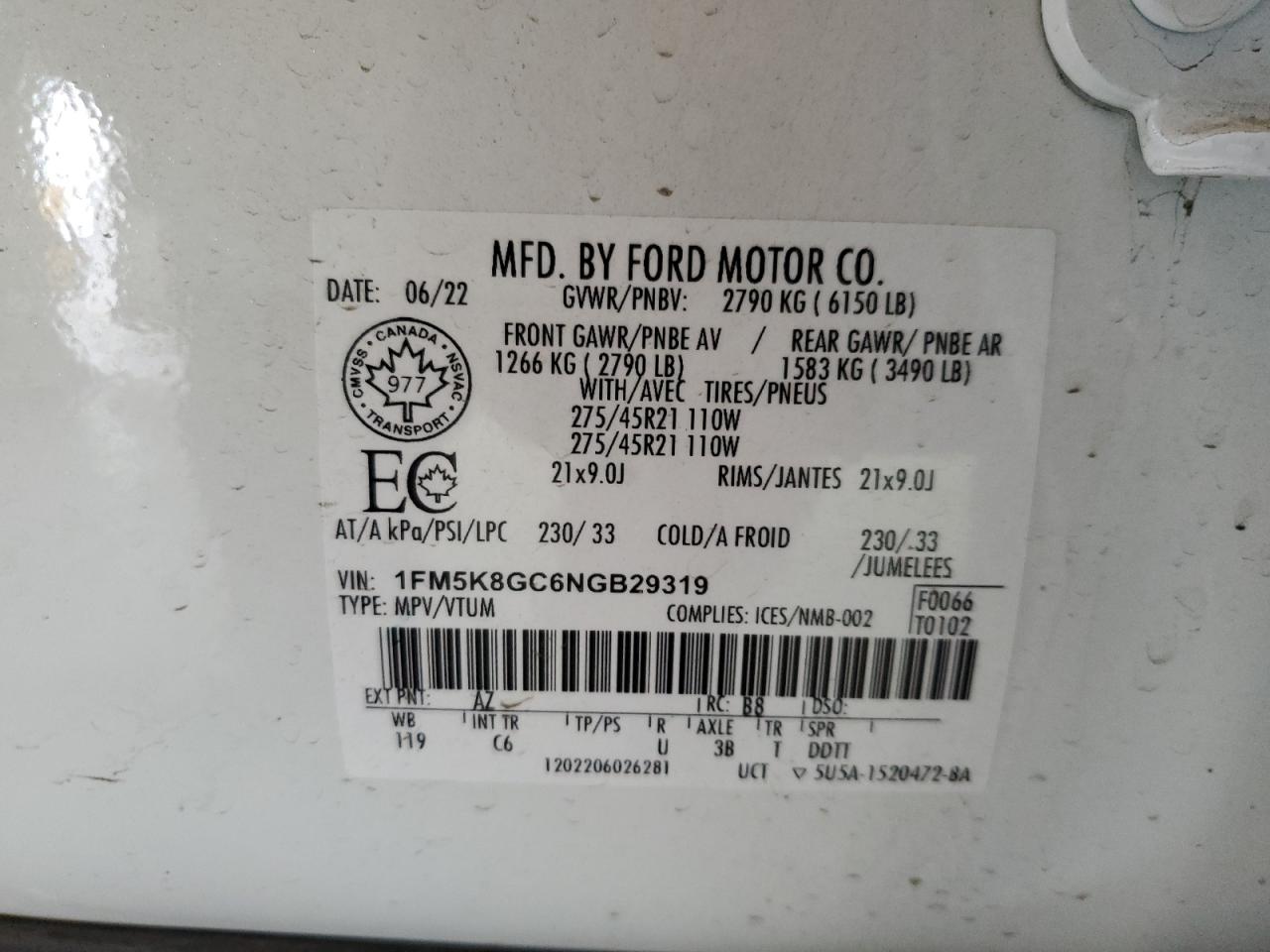 2022 Ford Explorer St VIN: 1FM5K8GC6NGB29319 Lot: 84577755