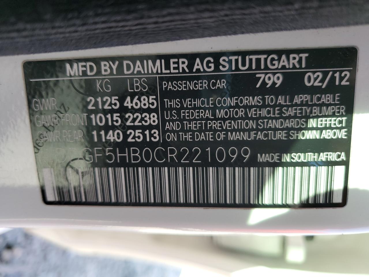 2012 Mercedes-Benz C 350 VIN: WDDGF5HB0CR221099 Lot: 82346925