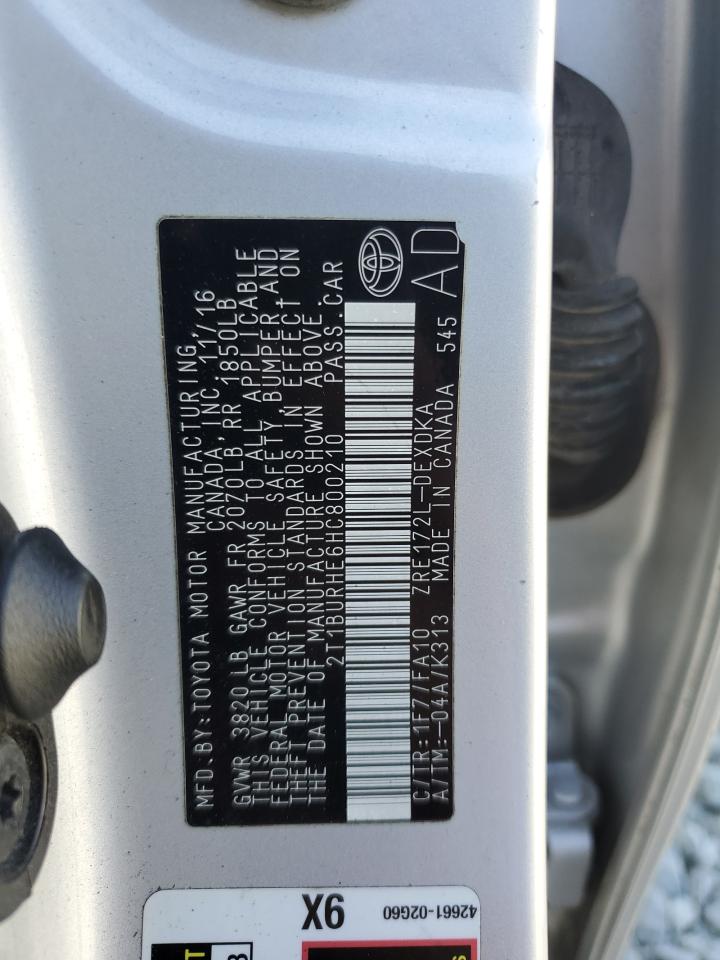 2017 Toyota Corolla L VIN: 2T1BURHE6HC800210 Lot: 82425455