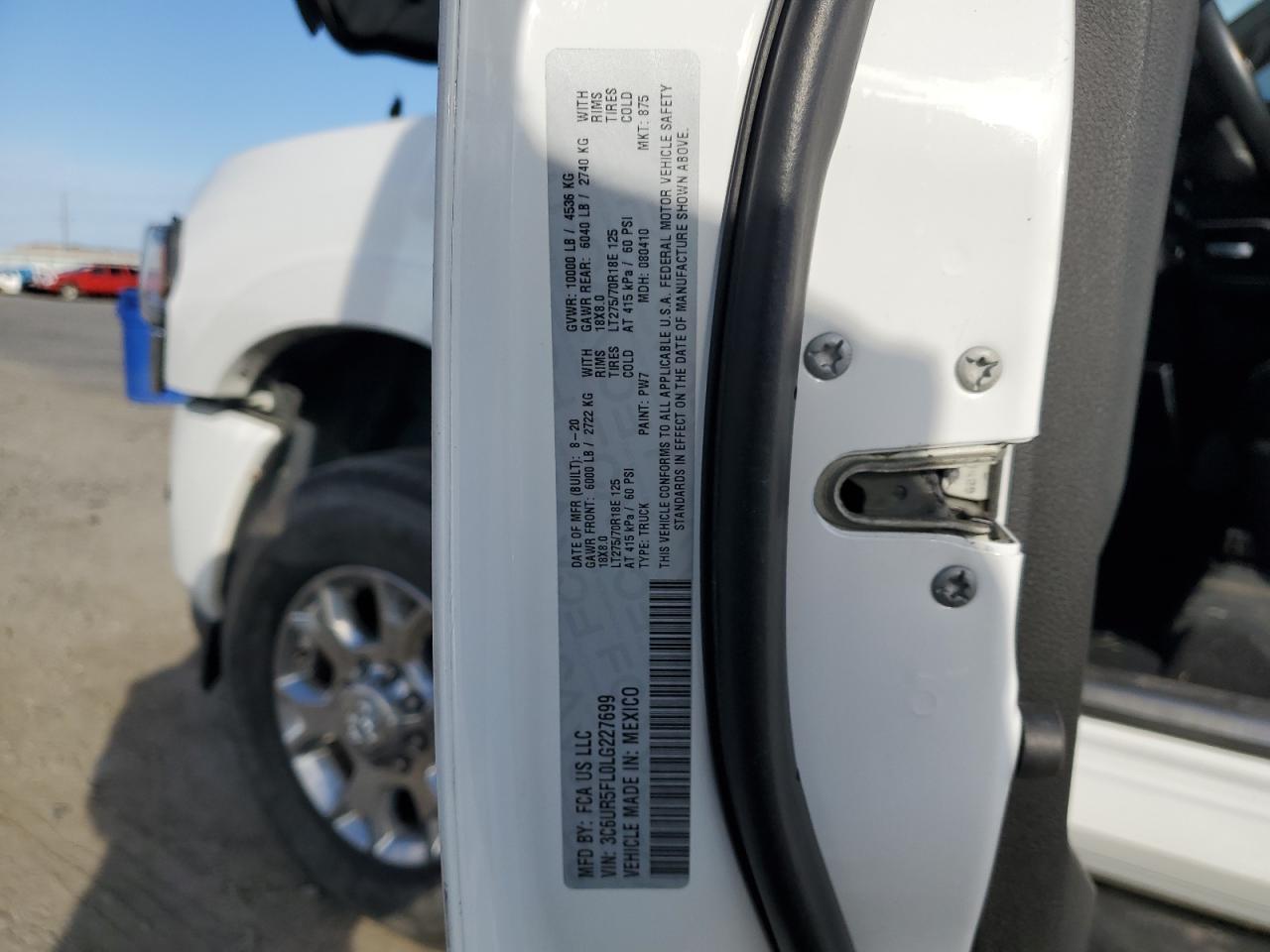 2020 Ram 2500 Laramie VIN: 3C6UR5FL0LG227699 Lot: 82246325