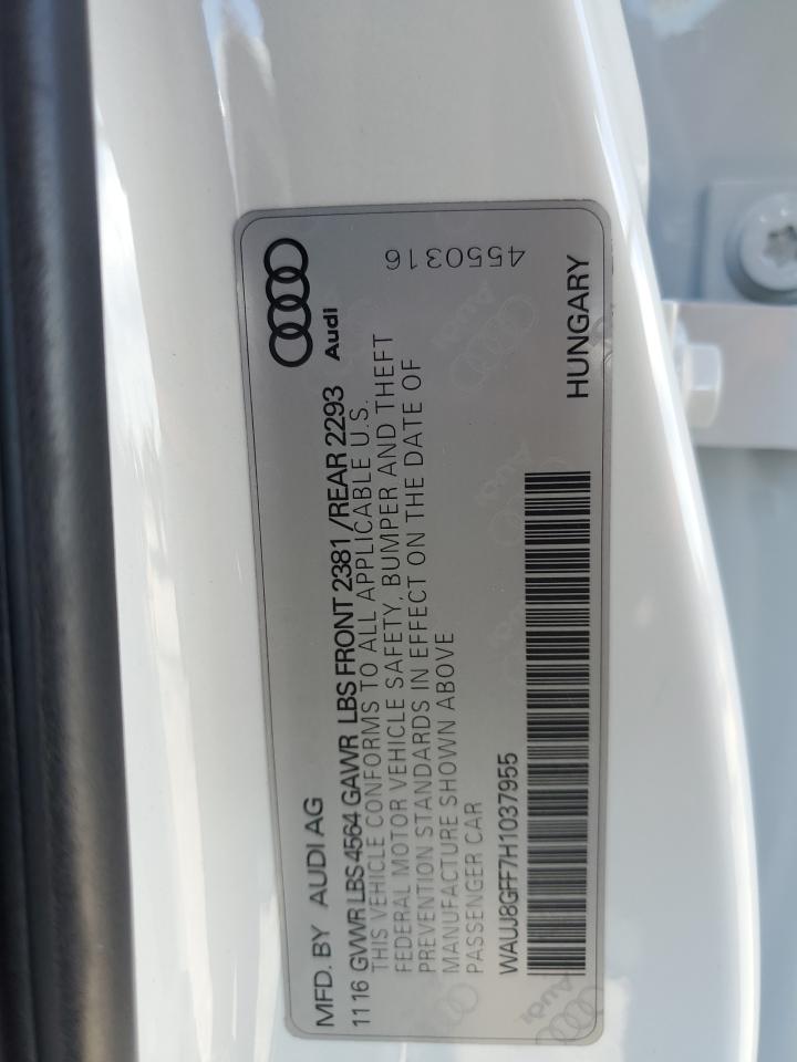 2017 Audi A3 Premium Plus VIN: WAUJ8GFF7H1037955 Lot: 86156175