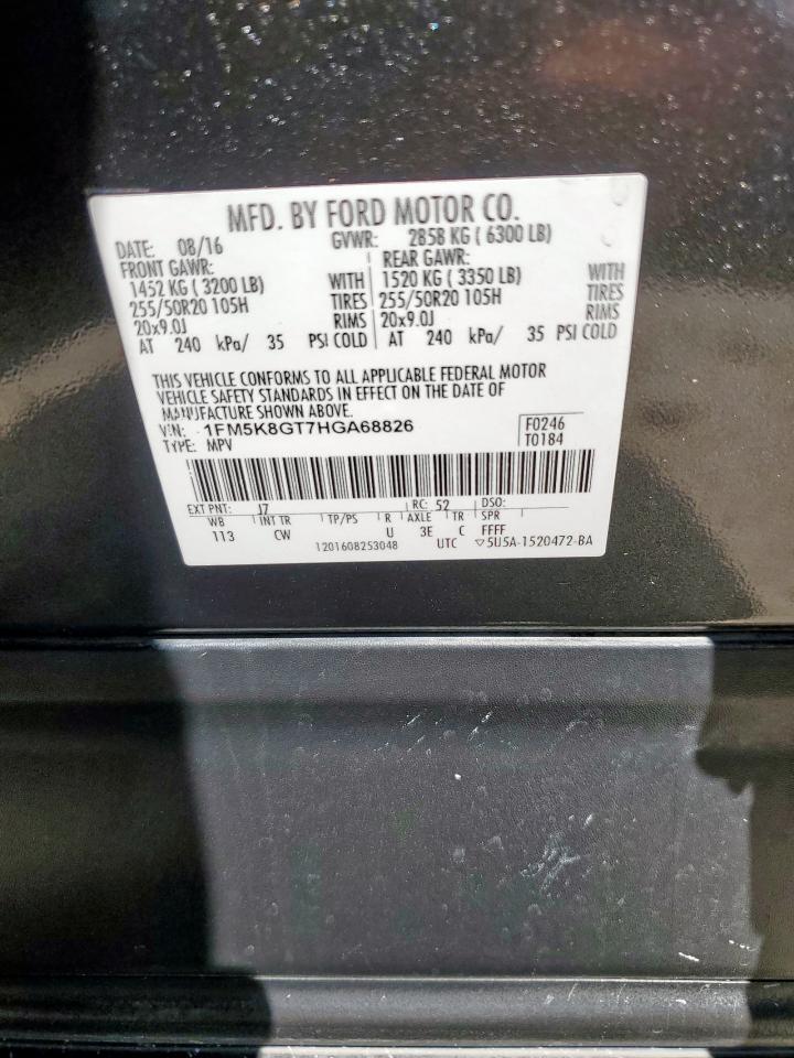 2017 Ford Explorer Sport VIN: 1FM5K8GT7HGA68826 Lot: 85098085