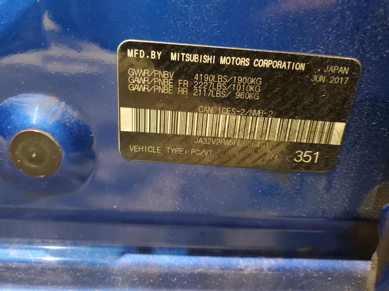 2017 Mitsubishi Lancer Es VIN: JA32V2FW5HU606401 Lot: 90863105