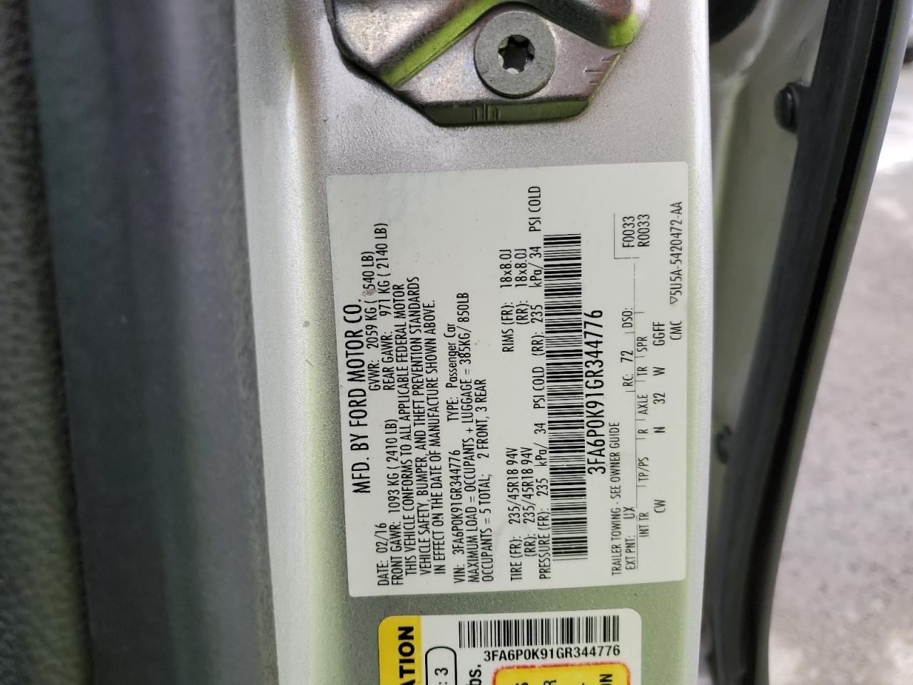 2016 Ford Fusion Titanium VIN: 3FA6P0K91GR344776 Lot: 82465085