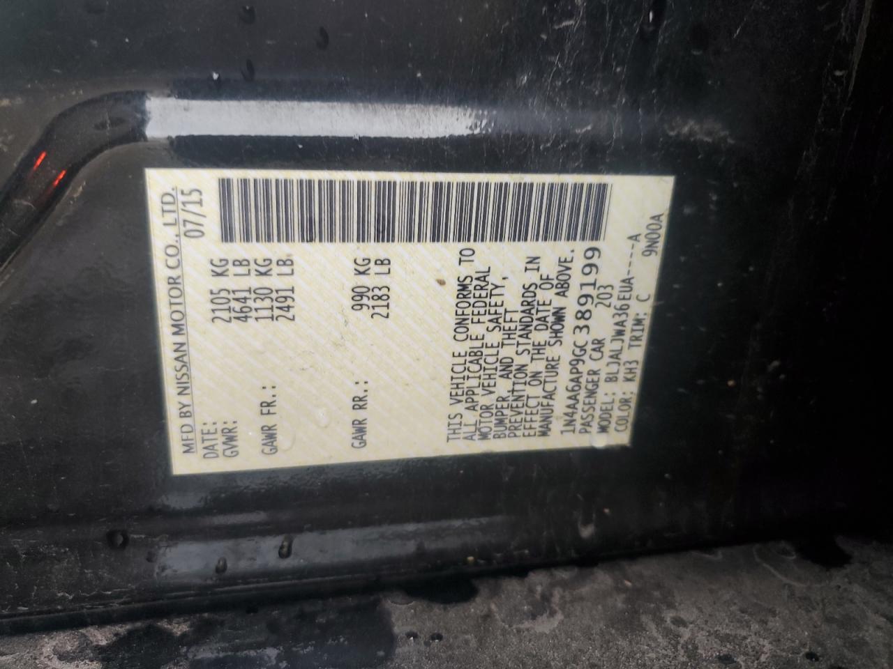 2016 Nissan Maxima 3.5S VIN: 1N4AA6AP9GC389199 Lot: 85723145