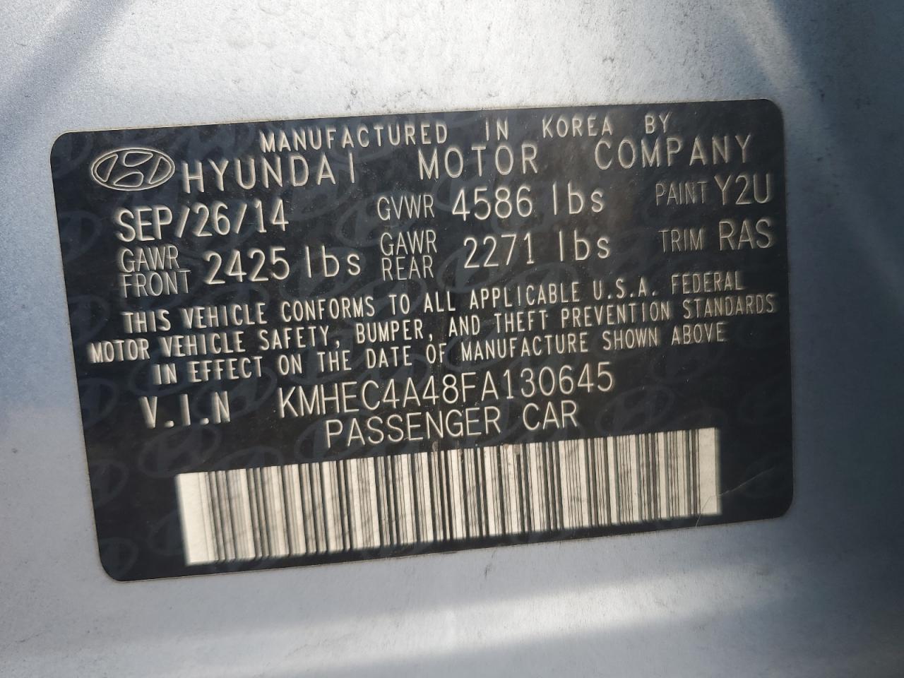 2015 Hyundai Sonata Hybrid VIN: KMHEC4A48FA130645 Lot: 82487085