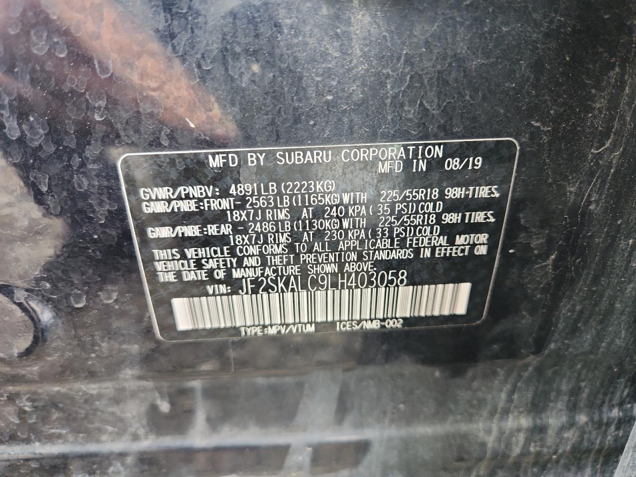 2020 Subaru Forester Sport VIN: JF2SKALC9LH403058 Lot: 86276155