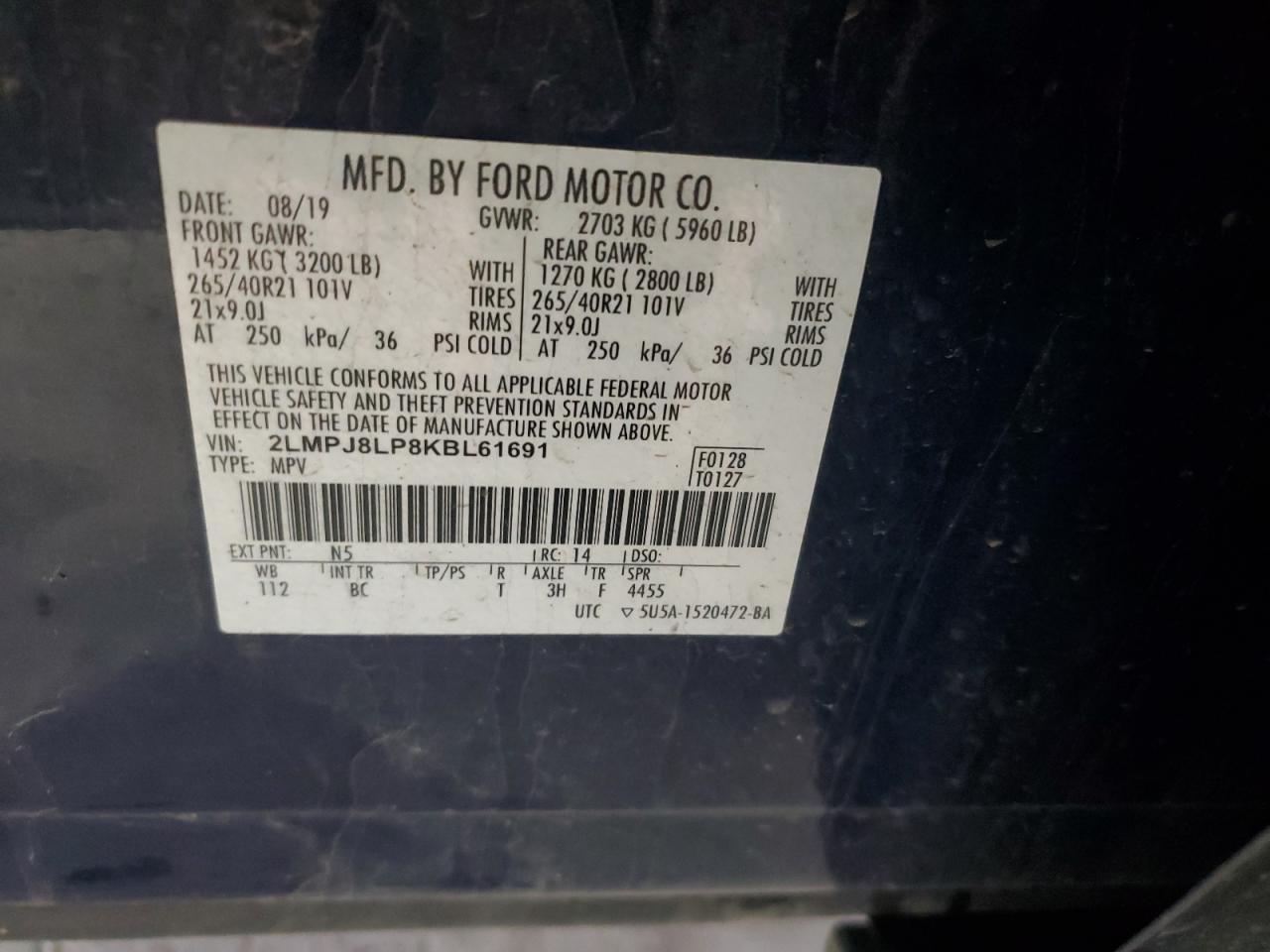 2019 Lincoln Nautilus Reserve VIN: 2LMPJ8LP8KBL61691 Lot: 90615965