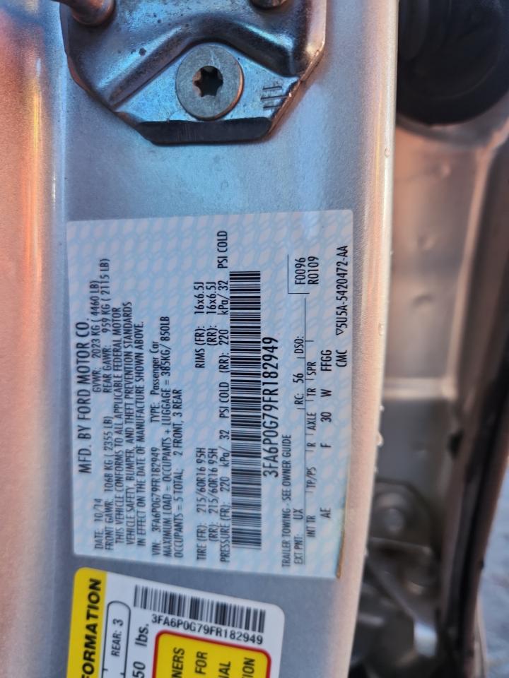 2015 Ford Fusion S VIN: 3FA6P0G79FR182949 Lot: 87085535