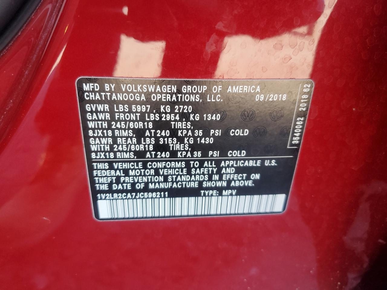 2018 Volkswagen Atlas Se VIN: 1V2LR2CA7JC596211 Lot: 82379395