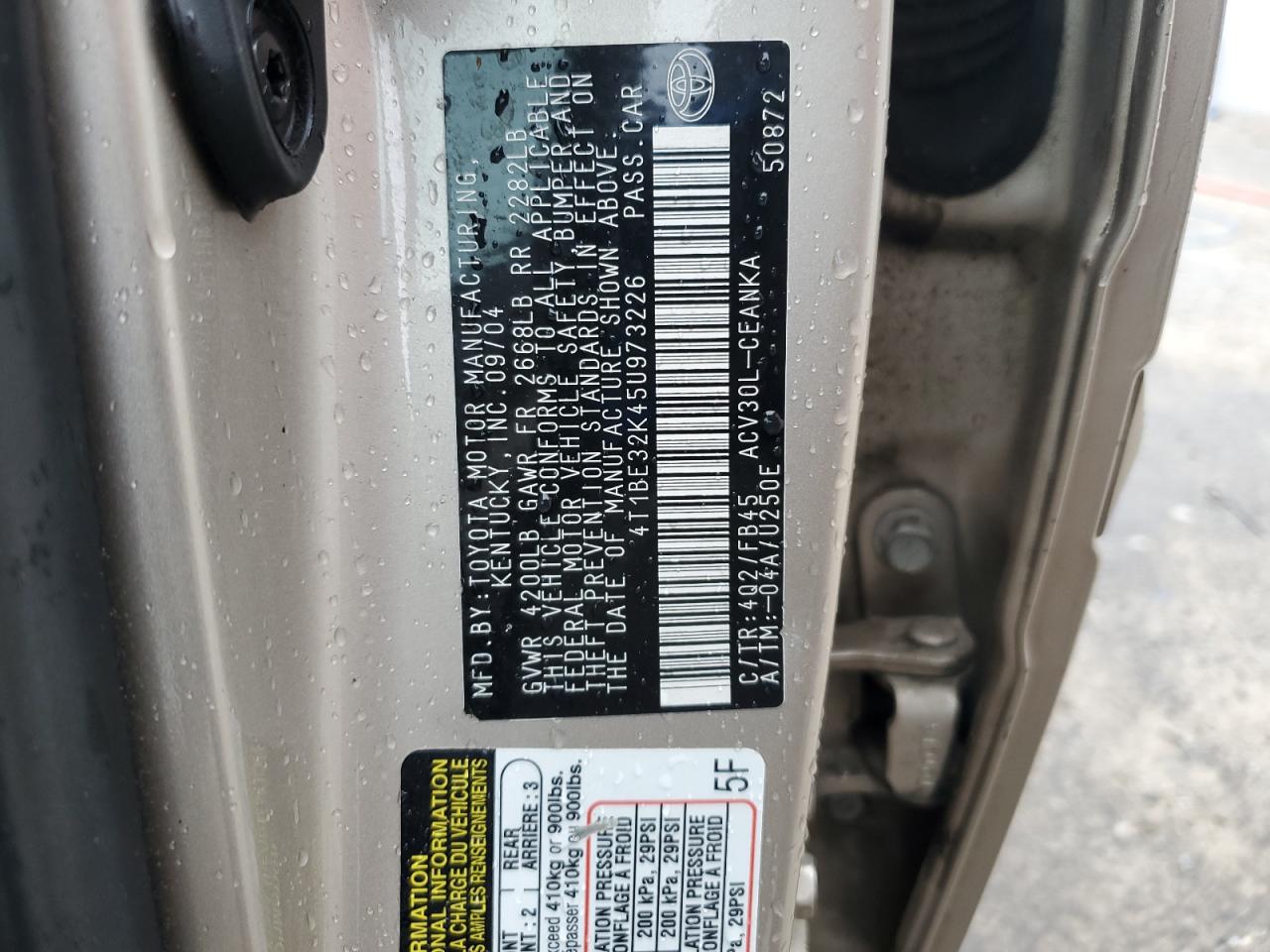 2005 Toyota Camry Le VIN: 4T1BE32K45U973226 Lot: 85346135