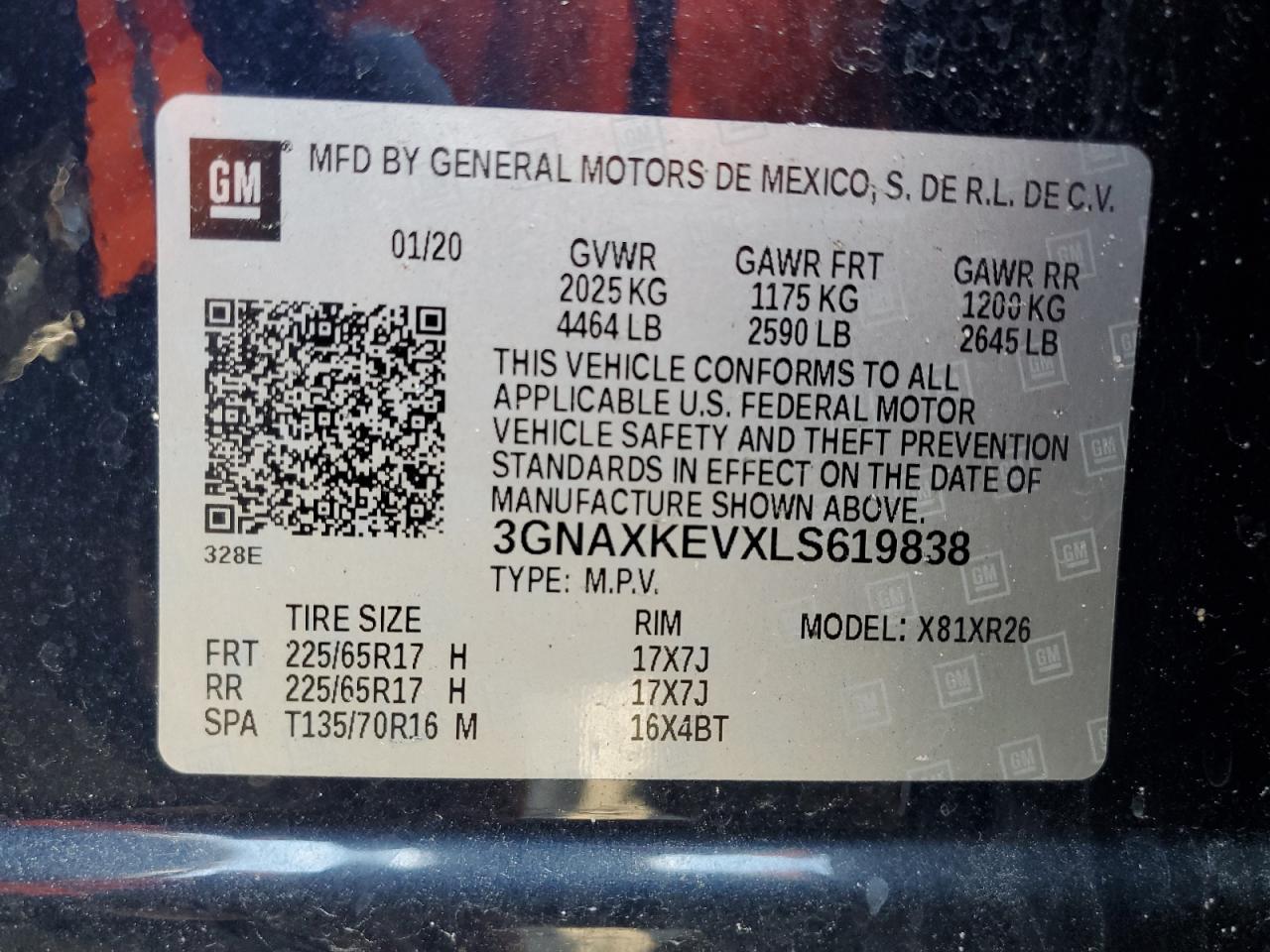 2020 Chevrolet Equinox Lt VIN: 3GNAXKEVXLS619838 Lot: 82321735