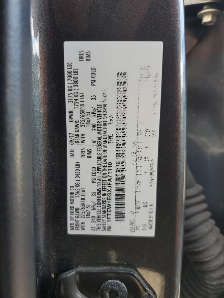 2018 Ford F150 Supercrew VIN: 1FTEW1EGXJFA71110 Lot: 85549035