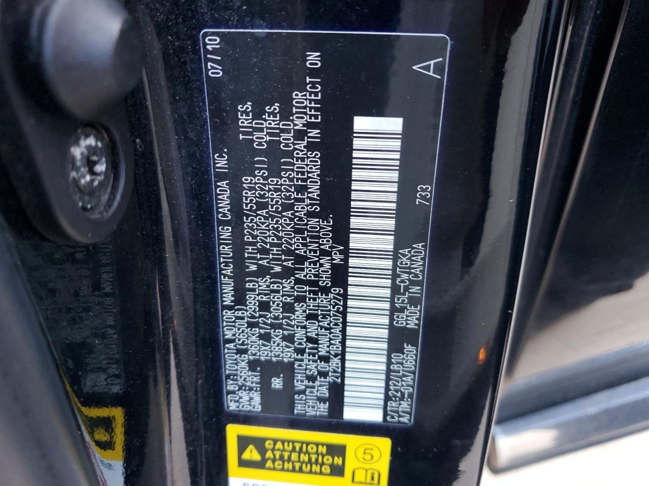 2010 Lexus Rx 350 VIN: 2T2BK1BA0AC075279 Lot: 82433305