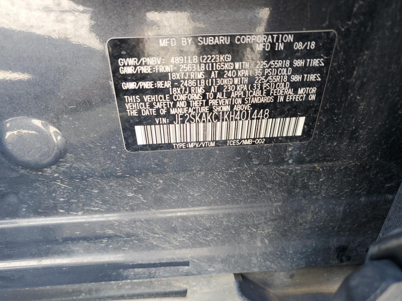 2019 Subaru Forester Sport VIN: JF2SKAKC1KH401448 Lot: 81912095