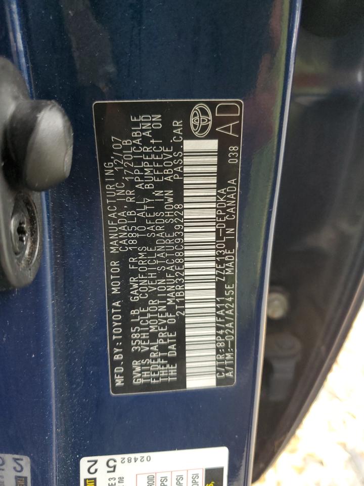 2008 Toyota Corolla Ce VIN: 2T1BR32E88C939228 Lot: 85264735