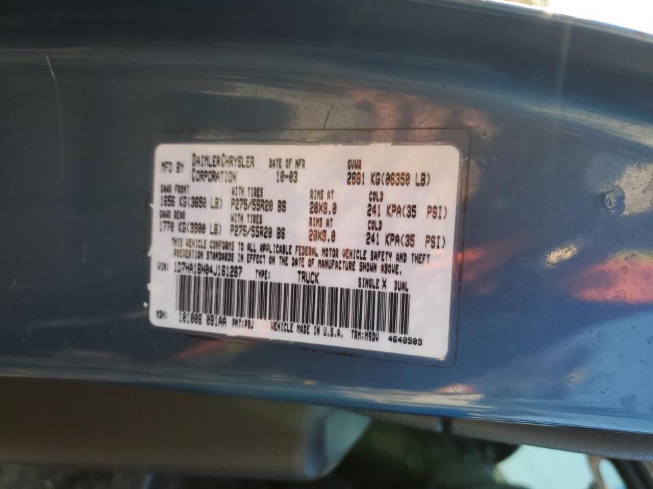 2004 Dodge Ram 1500 St VIN: 1D7HA16N04J161267 Lot: 85392675