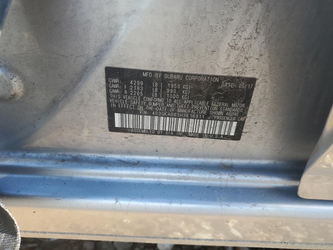 2017 Subaru Impreza Premium VIN: 4S3GKAB63H3618911 Lot: 82227445