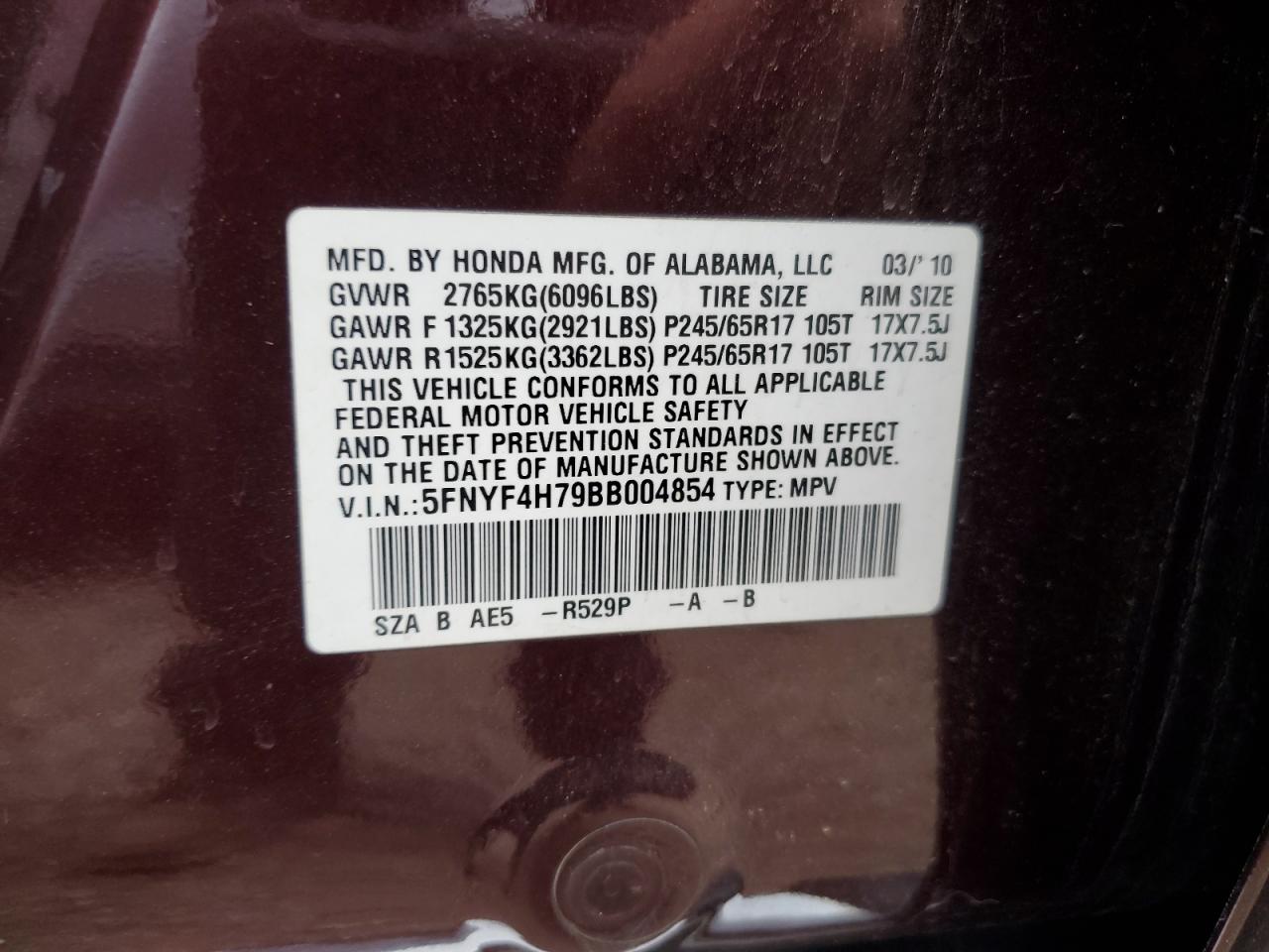 2011 Honda Pilot Exln VIN: 5FNYF4H79BB004854 Lot: 85741715