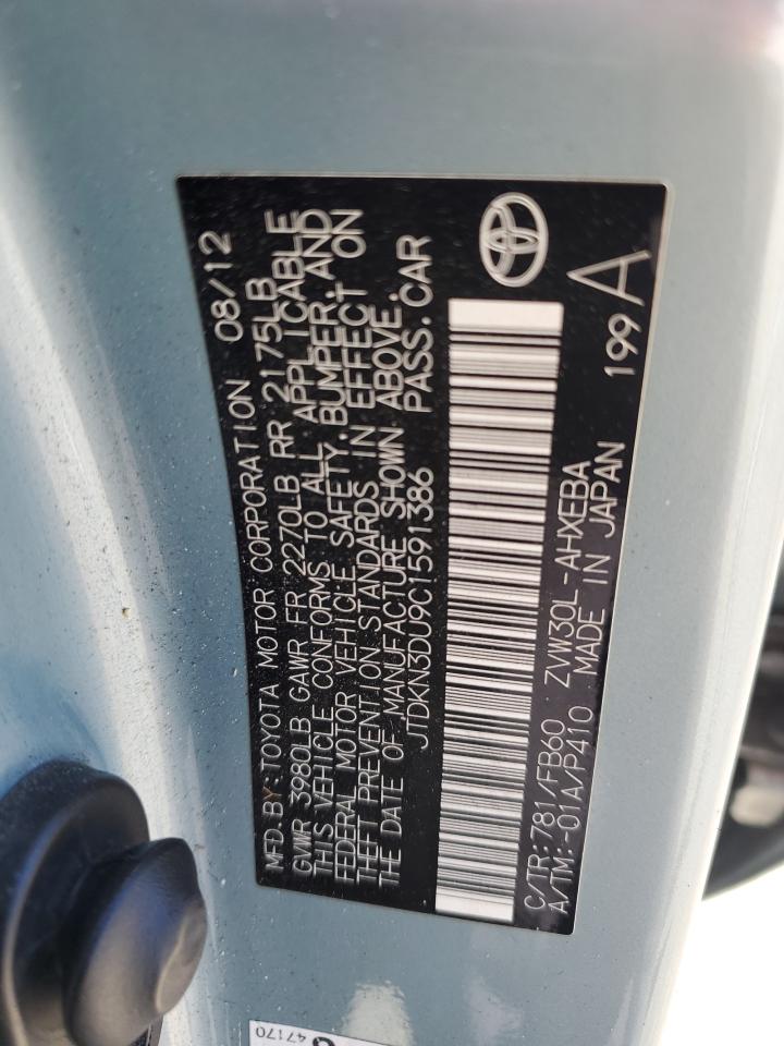 2012 Toyota Prius VIN: JTDKN3DU9C1591386 Lot: 86800305