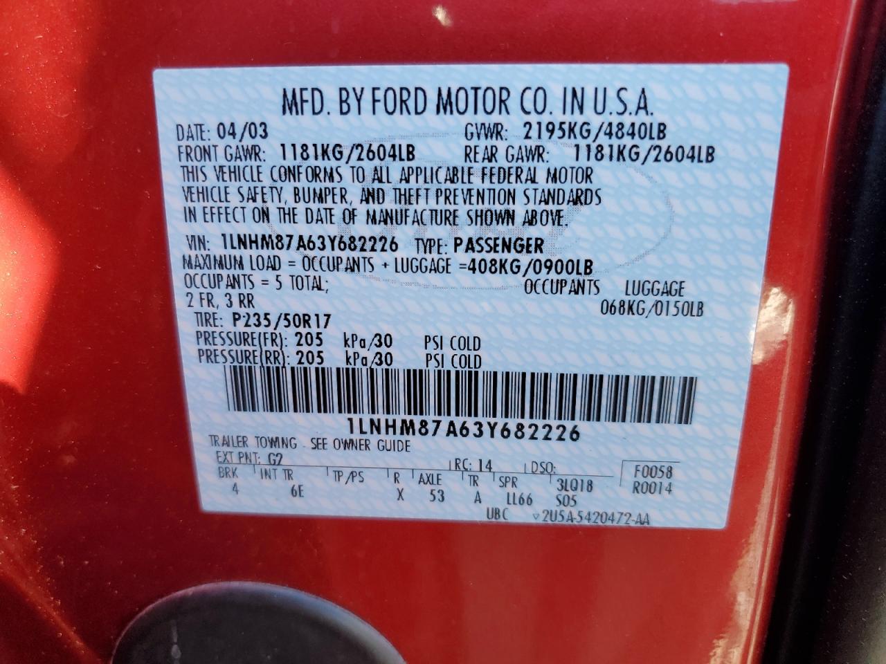 2003 Lincoln Ls VIN: 1LNHM87A63Y682226 Lot: 82289035